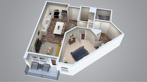 Floor plan for 1 bed, 1 bath, 852 sqft